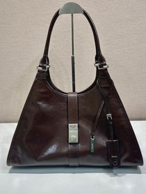 Prada original calfskin large tote bag 1BG570 dark brown