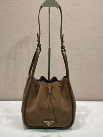 Prada original suede calfskin bucket bag 1BE087 brown