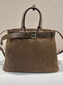 Prada original suede large tote bag with belt 1BA416 brown