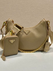 Prada original saffiano calfskin re-edition 2005 hobo bag 1BH204 apricot