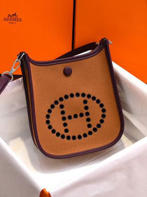 Hermes original canvas mini evelyne tpm 17 shoulder bag E17 brown&purple
