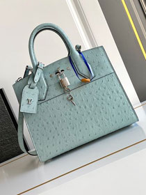 Louis vuitton original ostrich calfskin city steamer mm bag M84079 blue