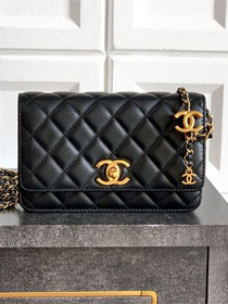 CC original lambskin wallet on chain AP3938 black