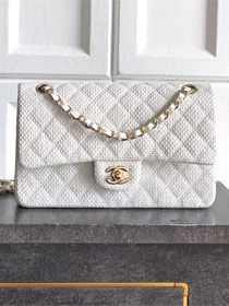 CC original straw medium flap bag A01112 white