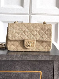 CC original straw mini flap bag A69900 apricot