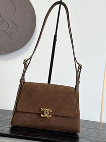 CC suede calfskin small flap bag AS6489 brown